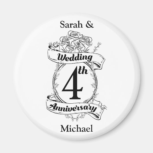 Rozen en wijnstokken Romantic 4e Jubileum Magneet (Voorkant)