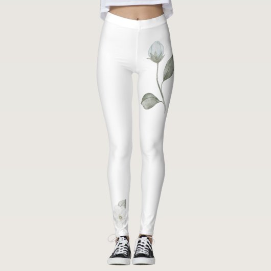 Rozen en wilde bloemen op witte Leggings (Voorkant)