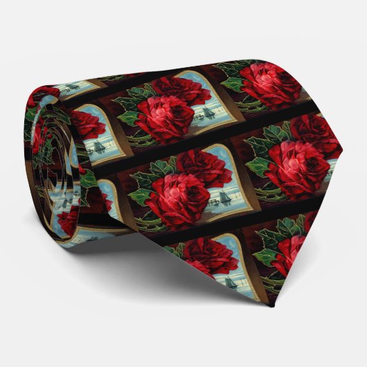  Rozen en zeilboot Stropdas (Opgerold)