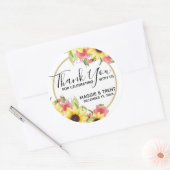 Rozen en Zonnebloemen Bruiloft Dank u Ronde Sticker (Envelop)