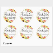 Rozen en Zonnebloemen Bruiloft Dank u Ronde Sticker (Vel)