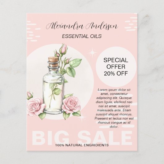 Rozen Etherische Oliën Waterverf Bloemige Fles Pro Flyer (Voorkant)