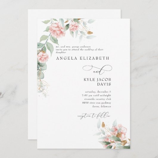 Rozen Eucalyptus Bride ouders bruiloft Kaart (Voorkant / Achterkant)