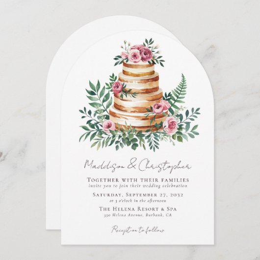 Rozen Eucalyptus taart bruiloft Kaart (Voorkant / Achterkant)