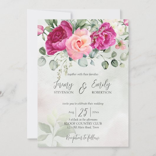 Rozen eucalyptus waterverf i kaart (Voorkant)