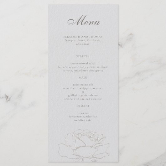 Rozen Faux Embossed Formal Ivory Classic Wedding Menu (Voorkant)