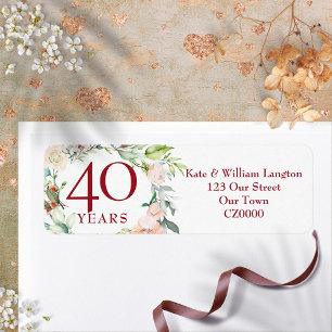 Rozen Floral 40th Ruby Wedding Jubileum Adres Etiket