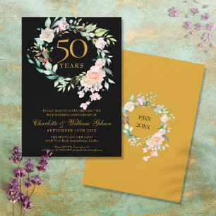 Rozen Floral 50th Golden Wedding Jubileum Kaart