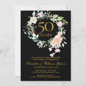 Rozen Floral 50th Golden Wedding Jubileum Kaart (Voorkant)