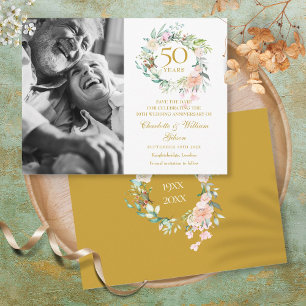 Rozen Floral 50th Jubileum Save the Date Photo Aankondigingskaart