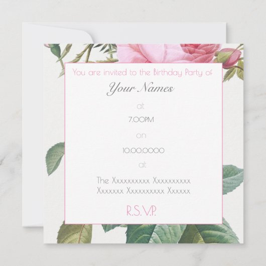  ROZEN FLORAL BIRTHDAY INVITATION KAART (Achterkant)