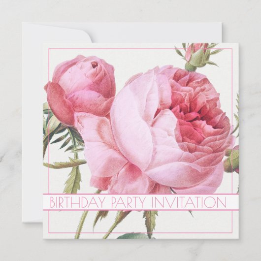  ROZEN FLORAL BIRTHDAY INVITATION KAART (Voorkant)