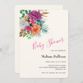 Rozen Floral Bouquet Baby shower Kaart (Voorkant / Achterkant)