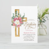 Rozen Floral Cross, gebotteld baptisme Kaart (Staand voorkant)