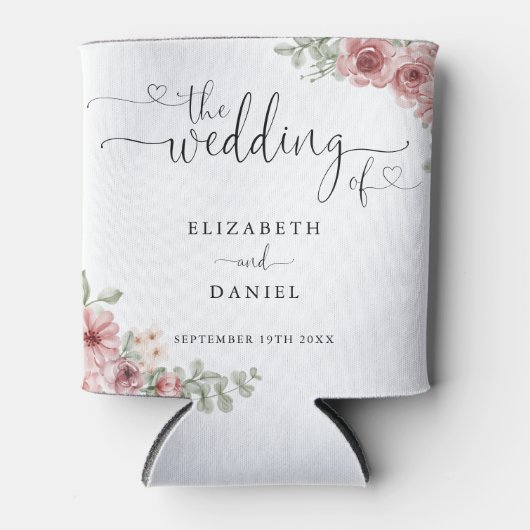 Rozen Floral Elegant Hart Script Bruiloft Blikjeskoeler (Voorkant)