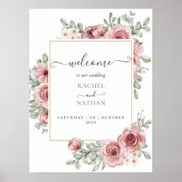 Rozen Floral Elegant Modern Wedding Welkomstbord Poster