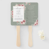 Rozen Floral Elegant Sage Green Wedding Programma Handwaaier (Voorkant en achterkant)