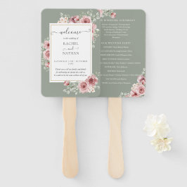 Rozen Floral Elegant Sage Green Wedding Programma Handwaaier