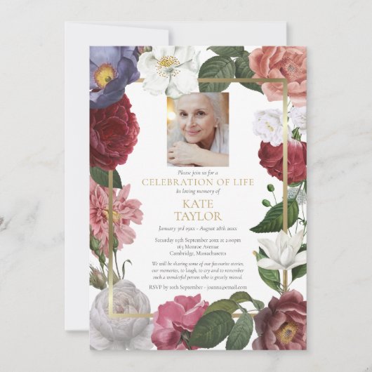 Rozen Floral Funeral Photo Celebration of Life Kaart (Voorkant)