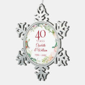 Rozen Floral Garland 40e bruiloft Jubileum Tin Sneeuwvlok Ornament (Rechts)