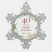 Rozen Floral Garland 40e bruiloft Jubileum Tin Sneeuwvlok Ornament (Voorkant)