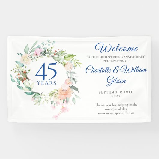 Rozen Floral Garland 45th 65th Jubileum Welkom Spandoek (Horizontaal)