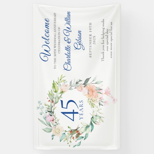 Rozen Floral Garland 45th 65th Jubileum Welkom Spandoek (Verticaal)