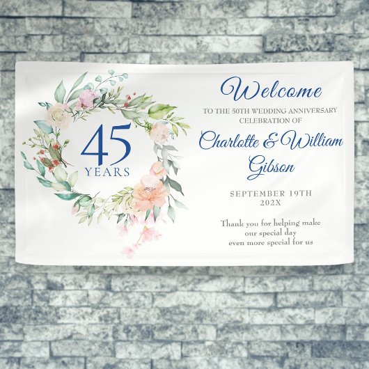 Rozen Floral Garland 45th 65th Jubileum Welkom Spandoek