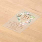 Rozen Floral Garland 50e bruiloft Jubileum Acryl Uitnodigingen (Laagn)