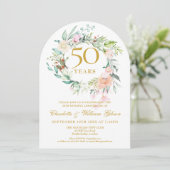 Rozen Floral Garland 50e bruiloft Jubileum Kaart (Staand voorkant)