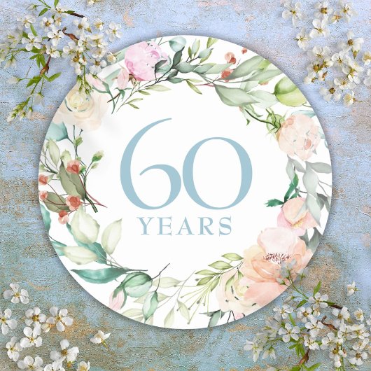 Rozen Floral Garland 60th 75th Wedding Jubileum Ronde Sticker