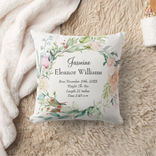 Rozen Floral Garland Baby Geboortestatistieken Kussen