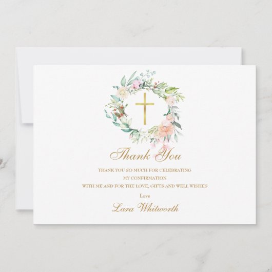 Rozen Floral Garland bevestiging Gold Script Bedankkaart (Voorkant)