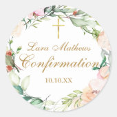 Rozen Floral Garland Gold Script-bevestiging Ronde Sticker (Voorkant)