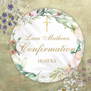 Rozen Floral Garland Gold Script-bevestiging Ronde Sticker