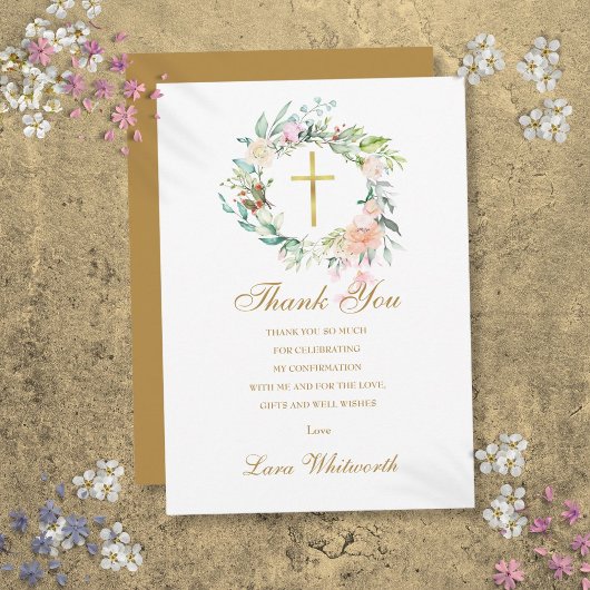 Rozen Floral Gold Script-bevestiging Bedankkaart