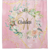 Rozen Floral Gold Script Monogram Geode Agate Douchegordijn (Voorkant)