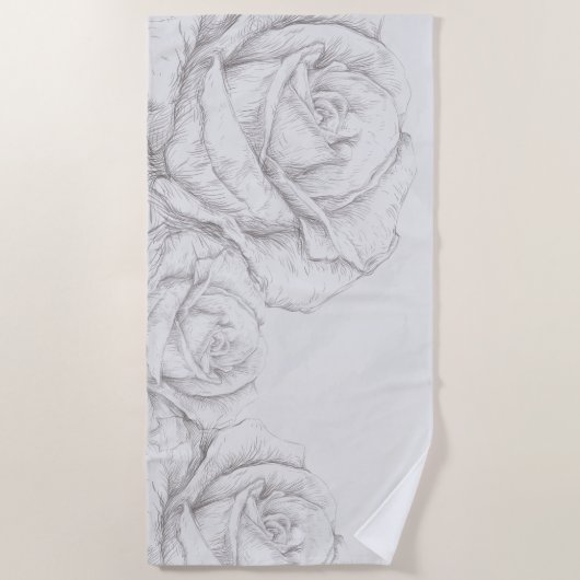  Rozen Floral Gray Decoratief Strandlaken (Voorkant)