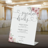 Rozen Floral Hart Script Bruiloft Handtekening Dri Reclamebord Met Voetstuk