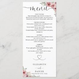 Rozen Floral Hart Script Trouwdiner Menu
