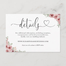 Rozen Floral Heart Script bruiloft details Informatiekaartje