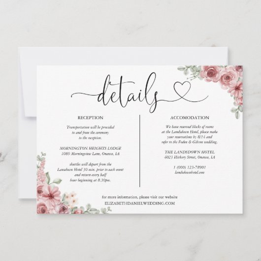 Rozen Floral Heart Script Details Informatie Kaart (Voorkant)