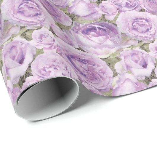Rozen Floral Lavender Paars Pattern Cadeaupapier (Rol Hoek)