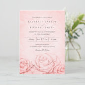 Rozen Floral Pink Elegant Wedding Kaart (Staand voorkant)