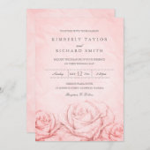 Rozen Floral Pink Elegant Wedding Kaart (Voorkant / Achterkant)