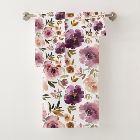 Rozen Floral Pink Paars Bad Handdoek (Insitu)