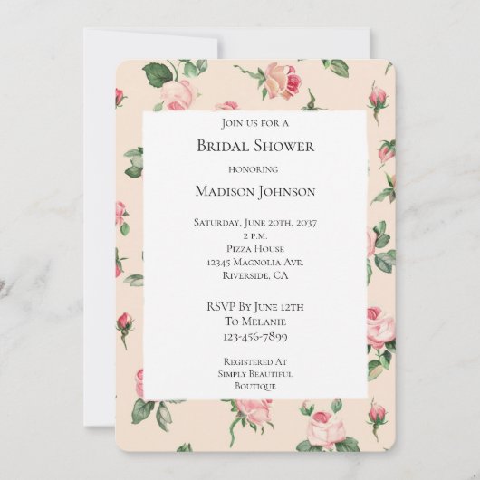  Rozen Floral Pink Peach Cream Vrijgezellenfeest Kaart (Voorkant)