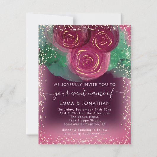 Rozen Floral QR Code Burgundy Gold Marsala (Voorkant)