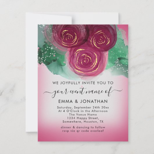 Rozen Floral QR Code Burgundy Gray Pink (Voorkant)