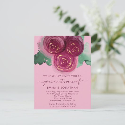 Rozen Floral QR Code Burgundy Marsala Roze (Staand voorkant)